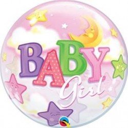 Globo burbuja Baby Girl Luna y estrellas de 56 cm AproxQL-23598 Qualatex