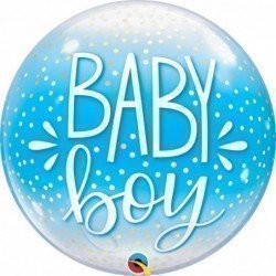 Globo Burbuja Baby Boy y lunares Blancos de 56 cm aproxQL-10040 Qualatex