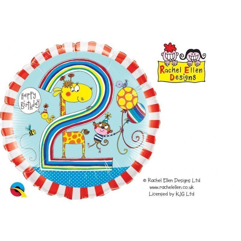 Globo 2 cumpleaños Giraffe de 45 cm Design By Rachel ellenQL-23212 Qualatex
