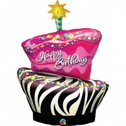 Globo Super tarta happy Birthday diseño Funky Zebra de 104 cm aprox