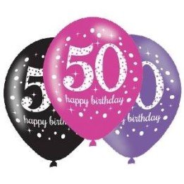 Articulo Globos Happy Birtdhay 50 Rosa/Negro/Morado Prismatic (6) d...