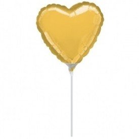 Globo con palo de 10 cm aprox Forma CORAZON  ORO (BP)