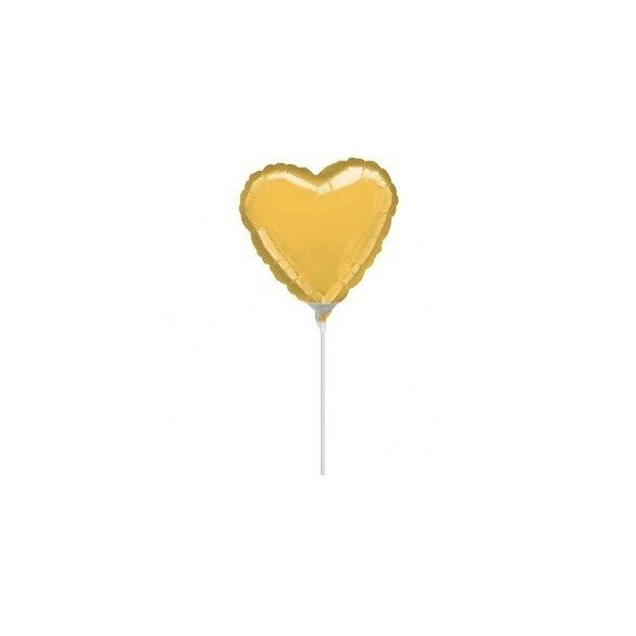 Globo con palo de 10 cm aprox Forma CORAZON  ORO (BP)