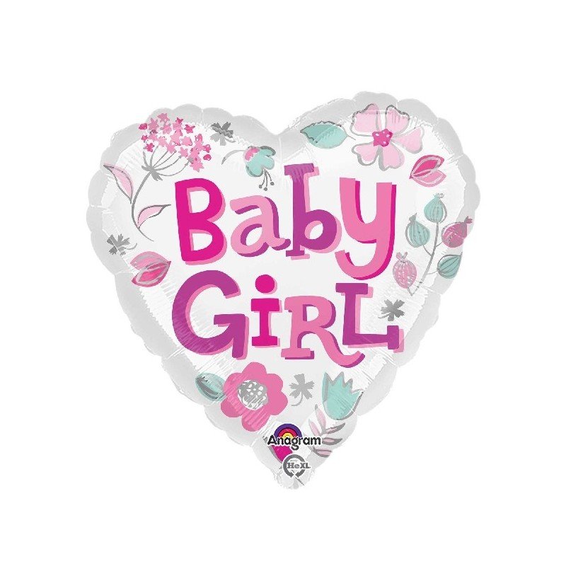 Globo corazon Baby girl Flores de 45 cm aprox