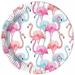 Platos de carton Flamencos Tropicales de 23 cm EcoFriendly Compostable (8)