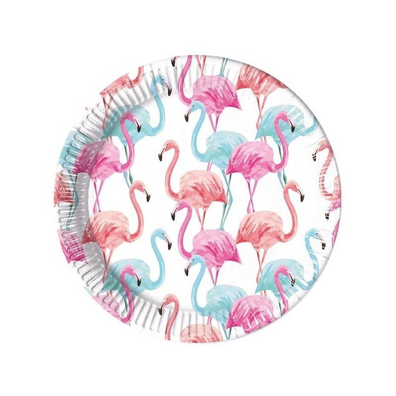 Platos de carton Flamencos Tropicales de 23 cm EcoFriendly Compostable (8)