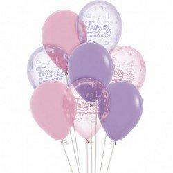 Globos Bouquet Feliz cumpleaños Dulce (8) rosa y morado pasteles y Transparentes