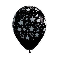 Globos Serigrafiado diseño Estrellas Bold Tinta metal de 30cm aprox Color Negro (12 ud)