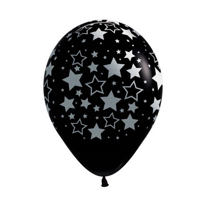 Globos Serigrafiado diseño Estrellas Bold Tinta metal de 30cm aprox Color Negro (12 ud)