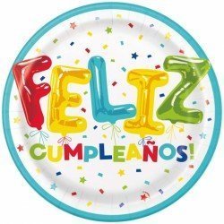 Platos Feliz cumpleaños globos y confeti de 23 cm (8)