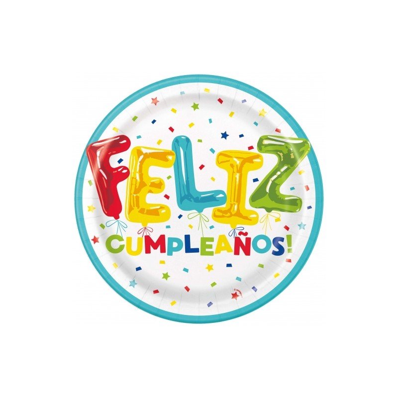 Platos Feliz cumpleaños globos y confeti de 23 cm (8)