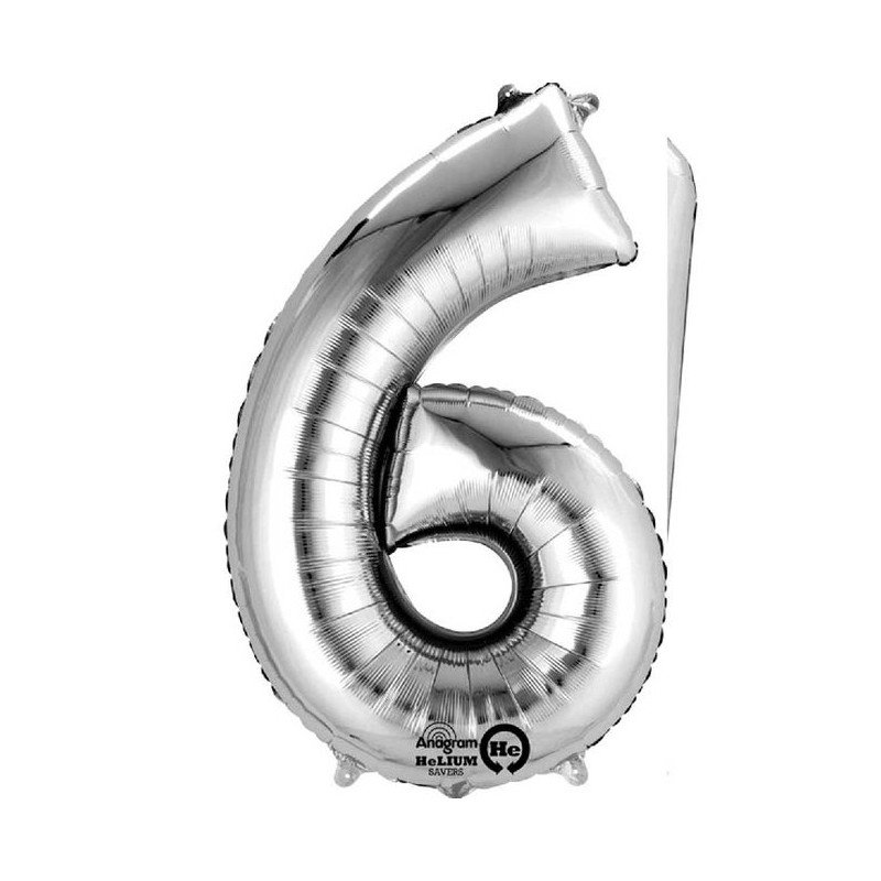 Globo Numero Nº6 Color Plata (33 cm Aprox, Empaquetado)