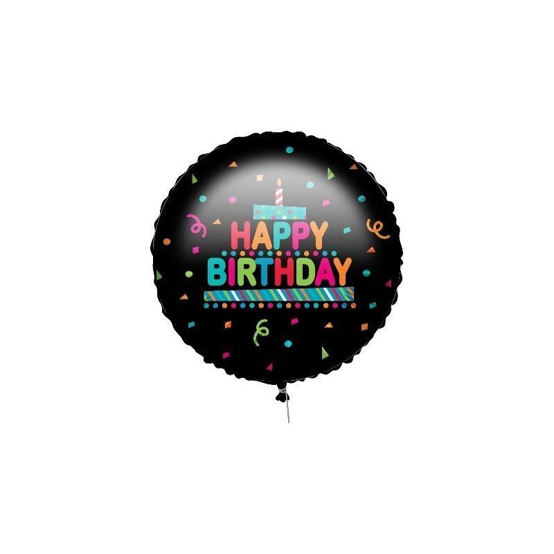 Globo foil Happy Birthday Negro de 46cm