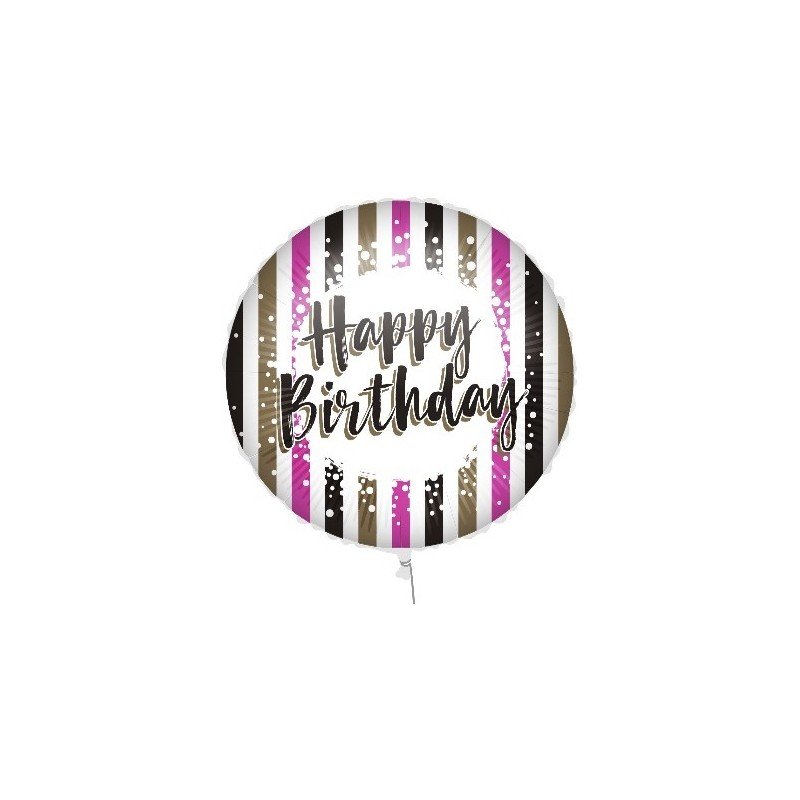 Globo foil Happy Birthday Rosa y negro de 46cm