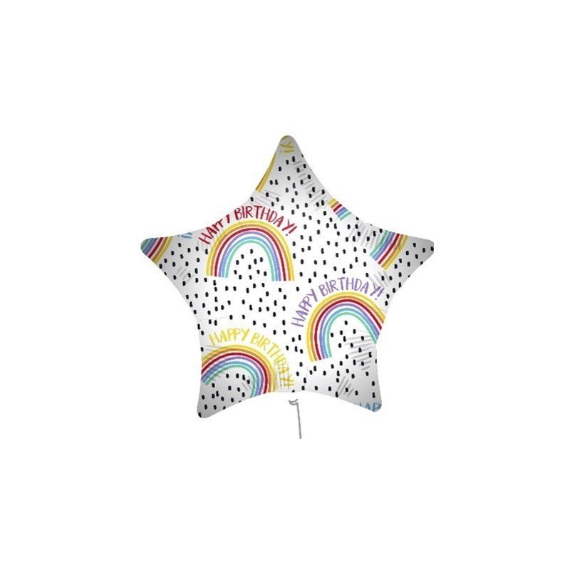 Globo foil estrella Happy Birthday arco iris de 46cm