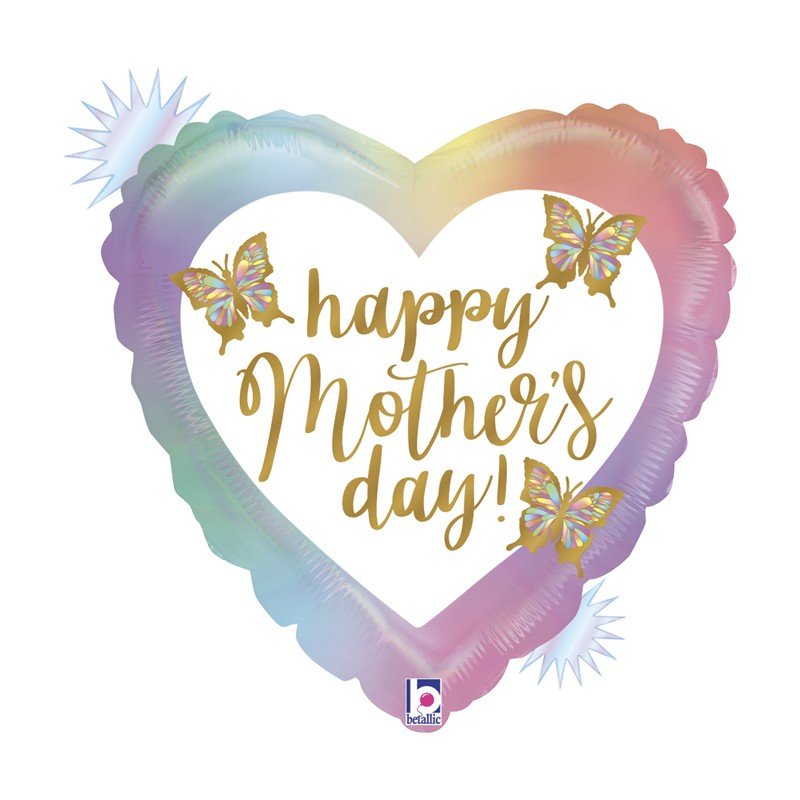 Globo Corazón "Happy Mother's Day" mariposas de 45cm