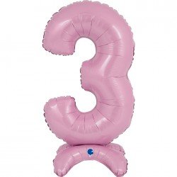 Globo Número 3 Rosa Pastel Standup de 64cm