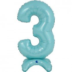 Globo Número 3 Azul Pastel Standup de 64cm