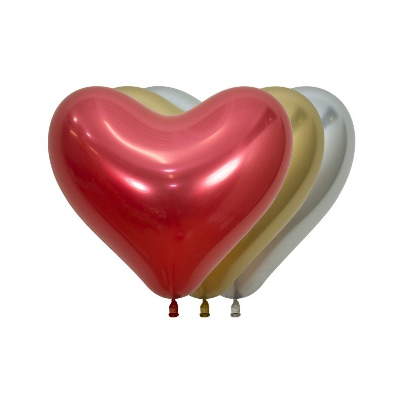 Globos Corazón Color Rojo, Oro y Plata Reflex de 35cm (12)