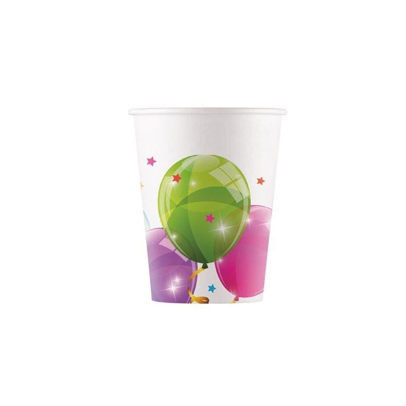 Vasos Globos de Colores cartón (8)
