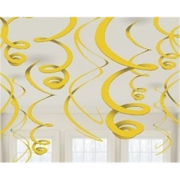 Decoracion Colgantes Espirales de Color Amarillo (12 de 55,8 cm)