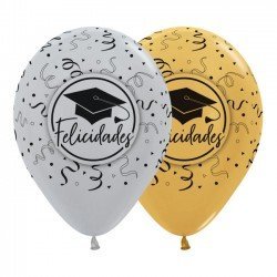 Globos Felicidades Graduado plata y oro (12)
