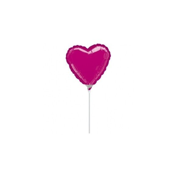 Globo con palo de 23 cm aprox Forma CORAZON  FUCHSIA