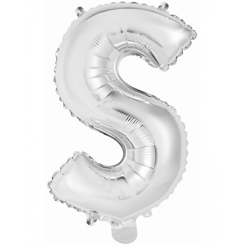 Globo Letra S Auto-Inflable Plata 34cm aprox.