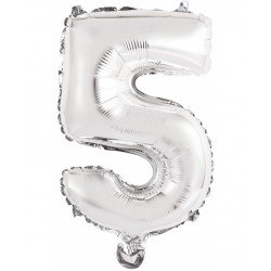 Globo Número 5 Auto-Inflable Plata 35cm aprox.