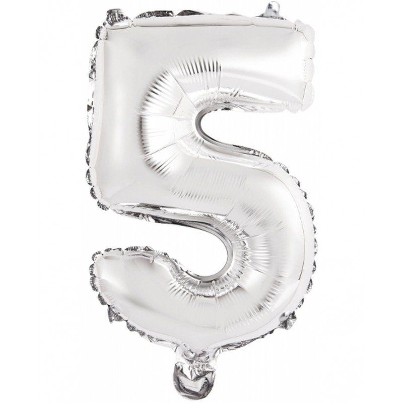 Globo Número 5 Auto-Inflable Plata 35cm aprox.