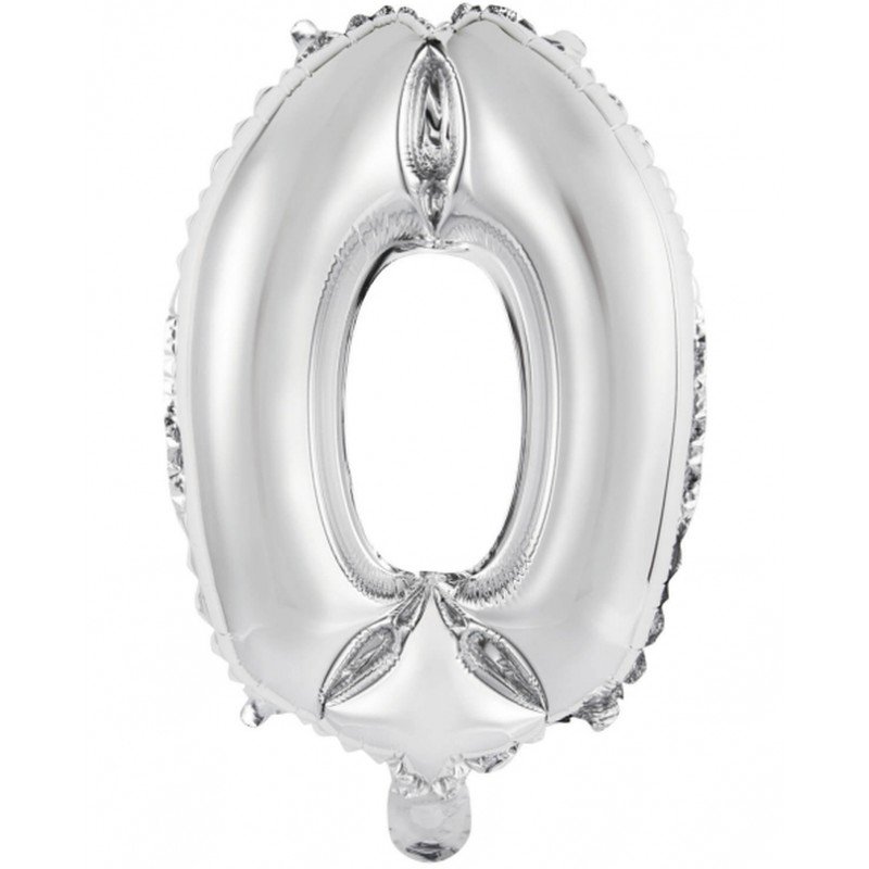 Globo Número 0 Auto-Inflable Plata 35cm aprox.9909678 Anagram