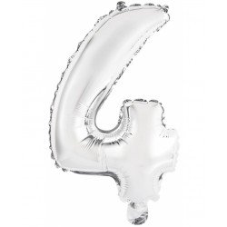 Globo Número 4 Auto-Inflable Plata 35cm aprox.