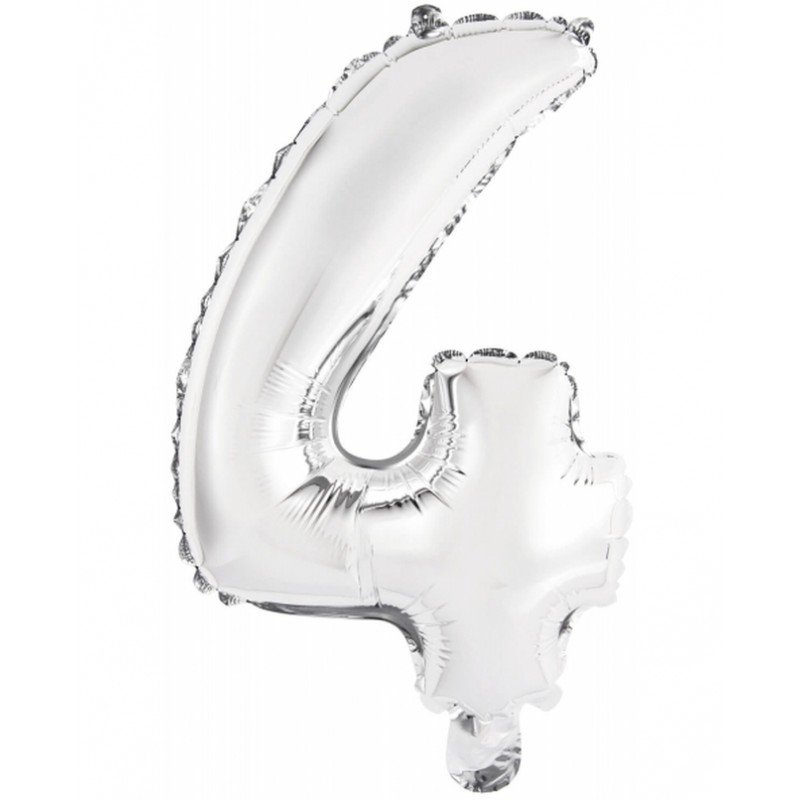 Globo Número 4 Auto-Inflable Plata 35cm aprox.