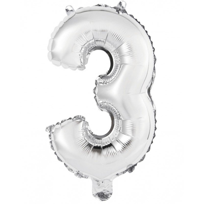 Globo Número 3 Auto-Inflable Plata 35cm aprox.9909671 Anagram