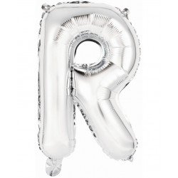 Globo Letra R Auto-Inflable Plata 34cm aprox.