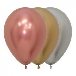 Globos látex Reflex Colores Rosa Dorado, Dorado y Plata de 12.5cm (50 ud)