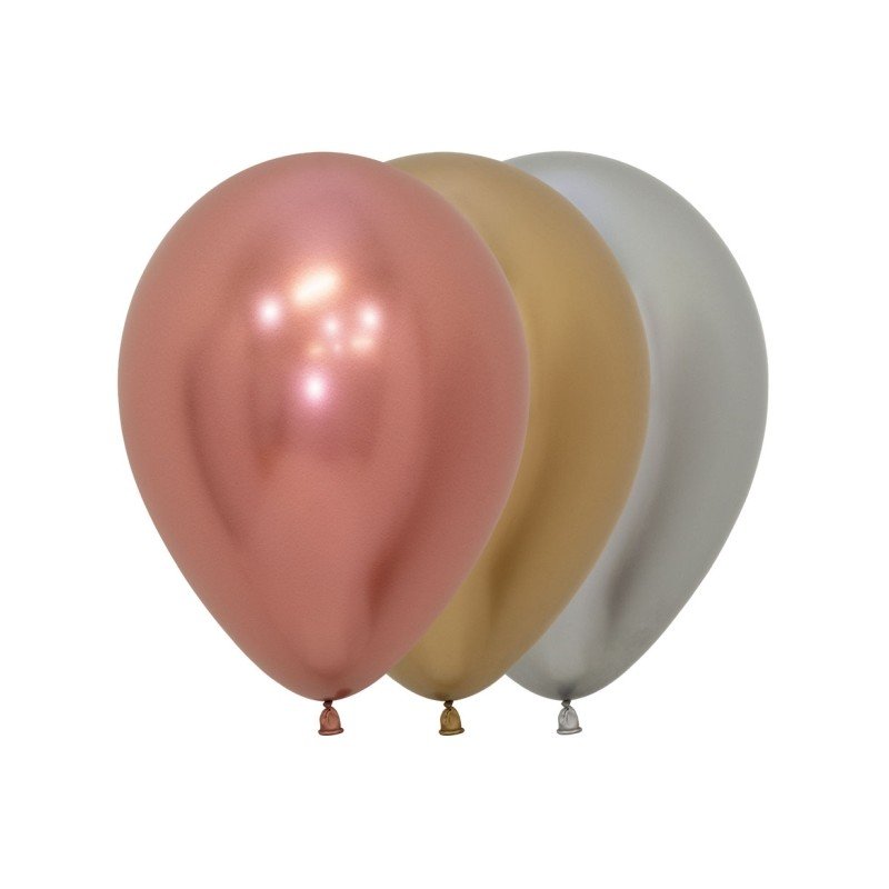 Globos látex Reflex Colores Rosa Dorado, Dorado y Plata de 12.5cm (50 ud)