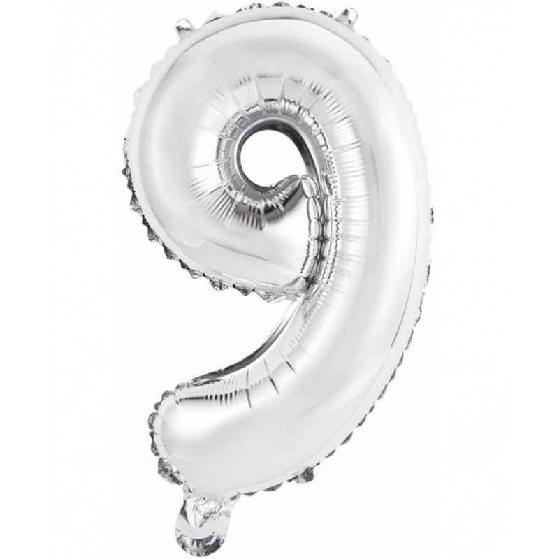Globo Número 9 Auto-Inflable Plata 35cm aprox.9909677 Anagram