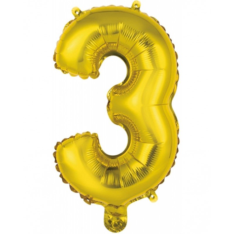 Globo Número 3 Auto-Inflable Oro 35cm aprox.9909681 Anagram