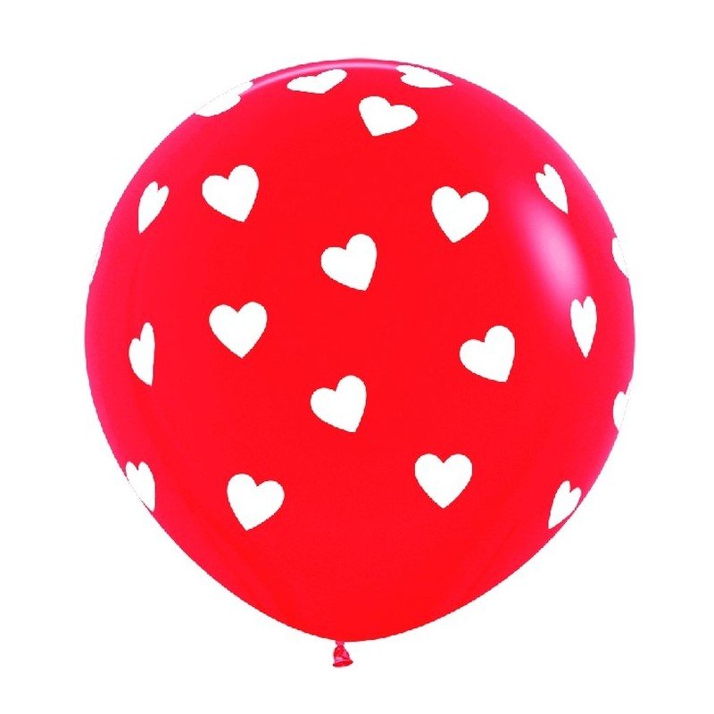 Globos Látex R36 Rojos con Corazones de 90cm aprox (10)