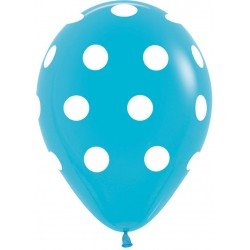Globos Serigrafiado diseño Puntos blancos De 30 cm aprox Color Azul Caribe Solidos (12 ud)