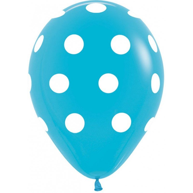 Globos Serigrafiado diseño Puntos blancos De 30 cm aprox Color Azul Caribe Solidos (12 ud)