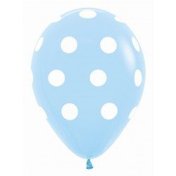 Globos Serigrafiado  Puntos blancos De 30 cm aprox Color azul Pastel /12 ud/