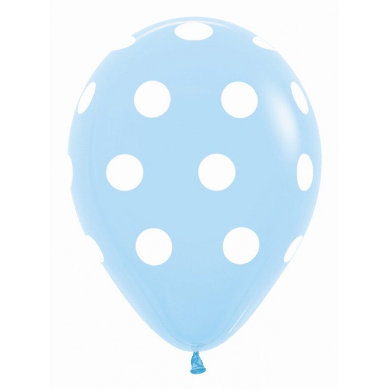 Globos Serigrafiado  Puntos blancos De 30 cm aprox Color azul Pastel /12 ud/