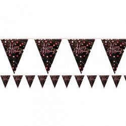 Banderin triangulos Happy Birthday Prismatic Rosa/Negro 4m