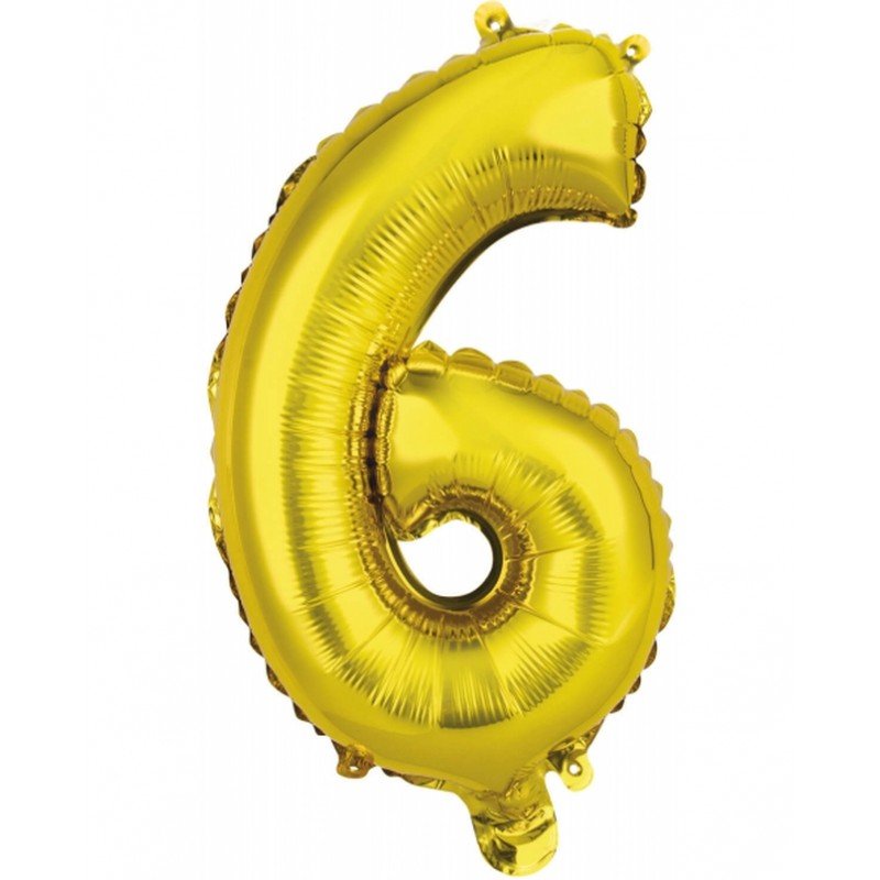 Globo Número 6 Auto-Inflable Oro 35cm aprox.9909684 Anagram