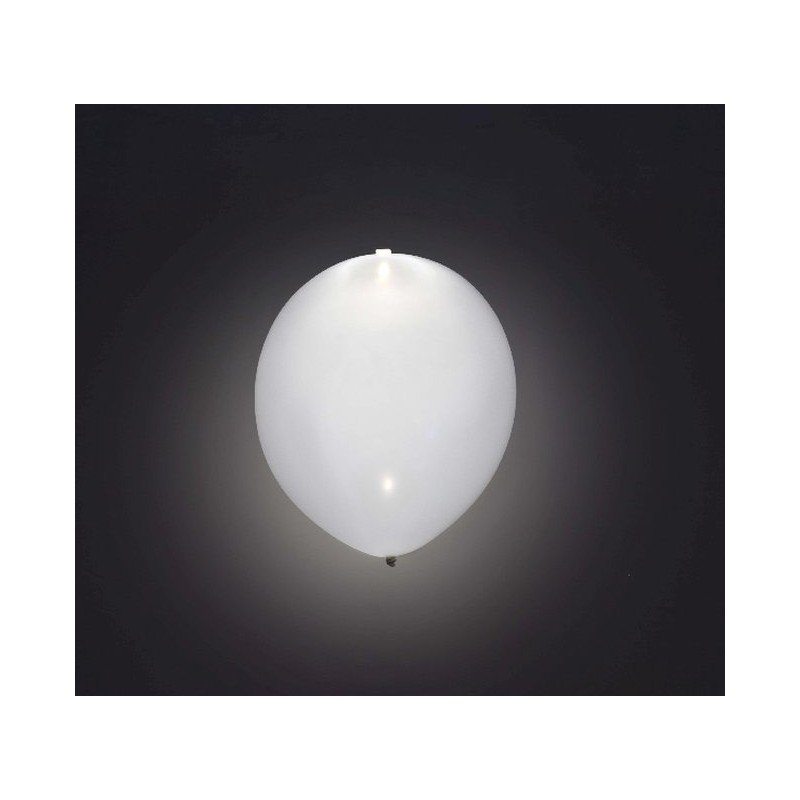 Globos de látex con Luz Led Color Blanco Solido de aprox. 25cm. (5 ud)