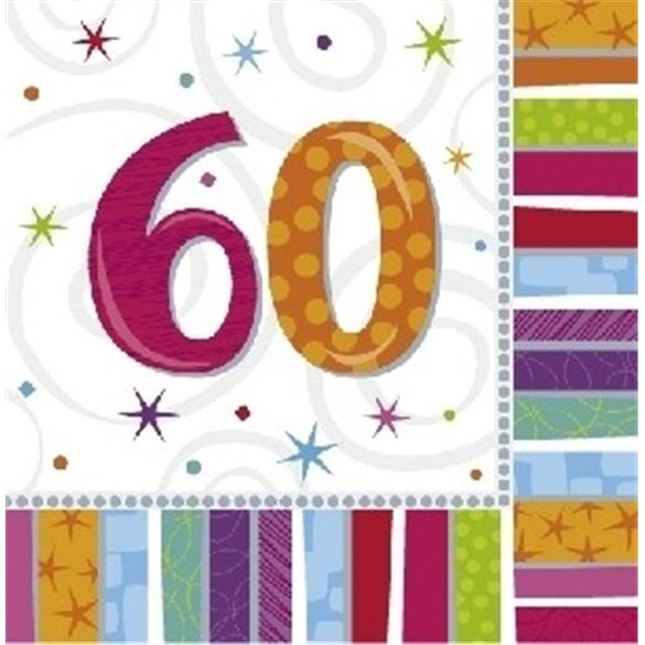 Servilletas (16) 33 cm 60 Cumpleaños Radiante.