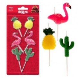 Articulo Velas Flamencos Piñas y Cactus (3x2) de Dekora
