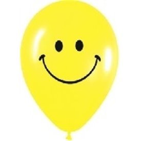 Globos Serigrafiado  Carita Feliz De 30 cm aprox Color Amarillo Solido /12 ud/